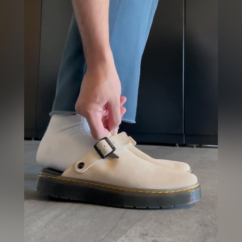 Dr. Martens Carlson Cream Suede Clog Mules